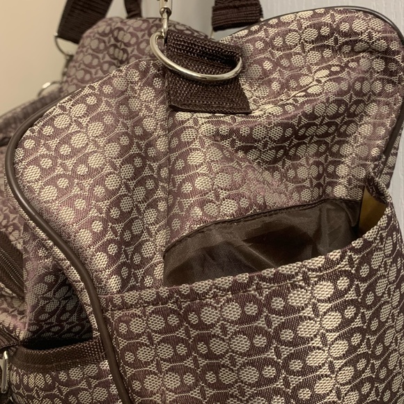 Large Brown Red Jacquard Duffle Travel Gym Weekender Bag - Picture 5 of 8